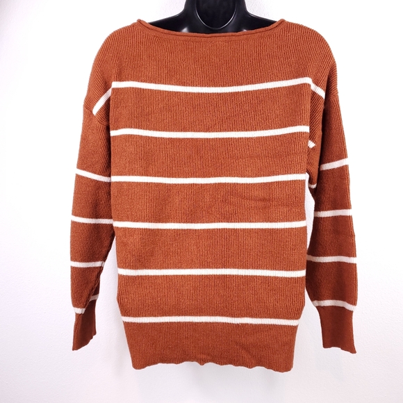 Garage Burnt Orange Striped Crew Neck Sweater - Picture 4 of 6